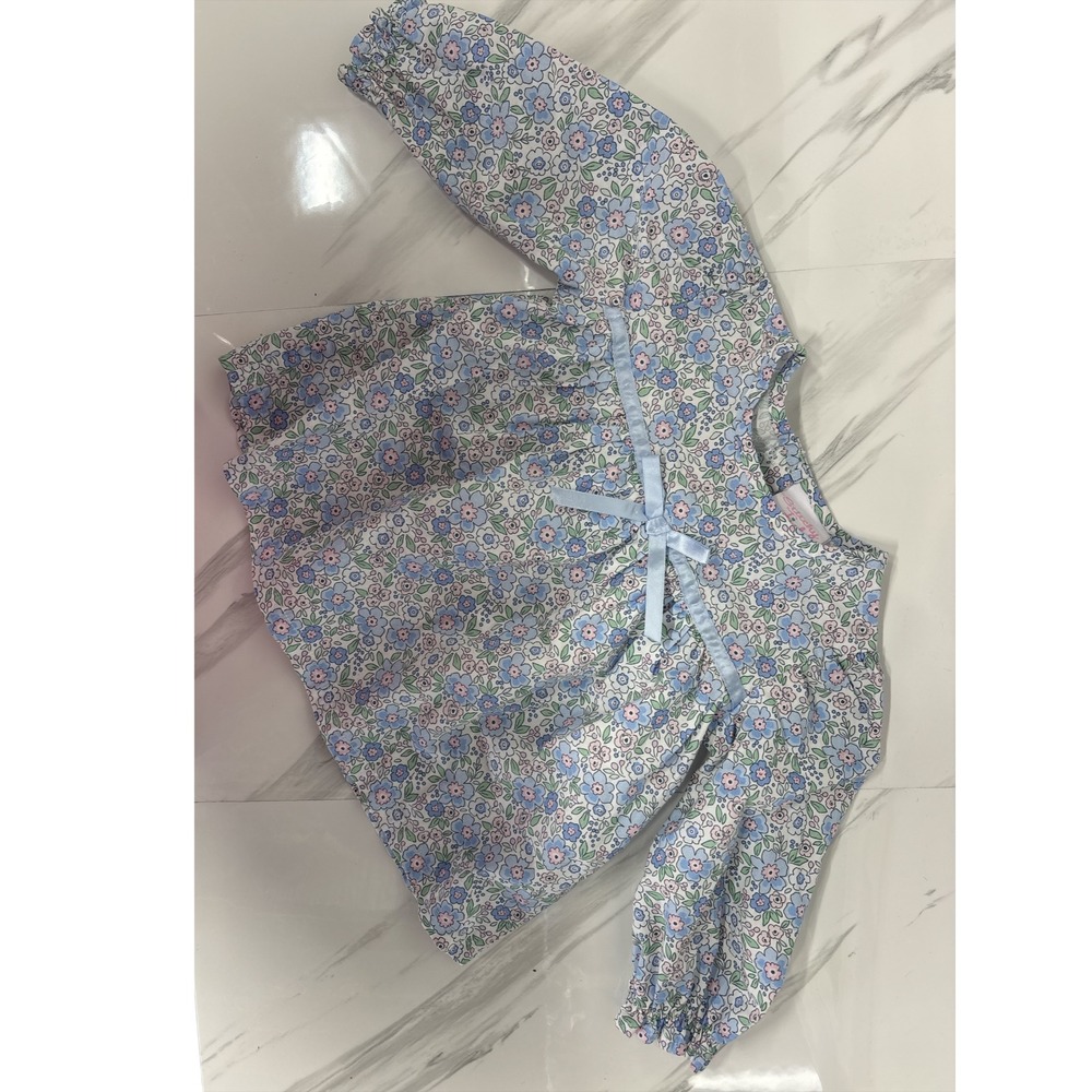 Stitchy‎ Fish Floral With Bow Long Sleeve Shirt Blue 100% Cotton Size 18 Months